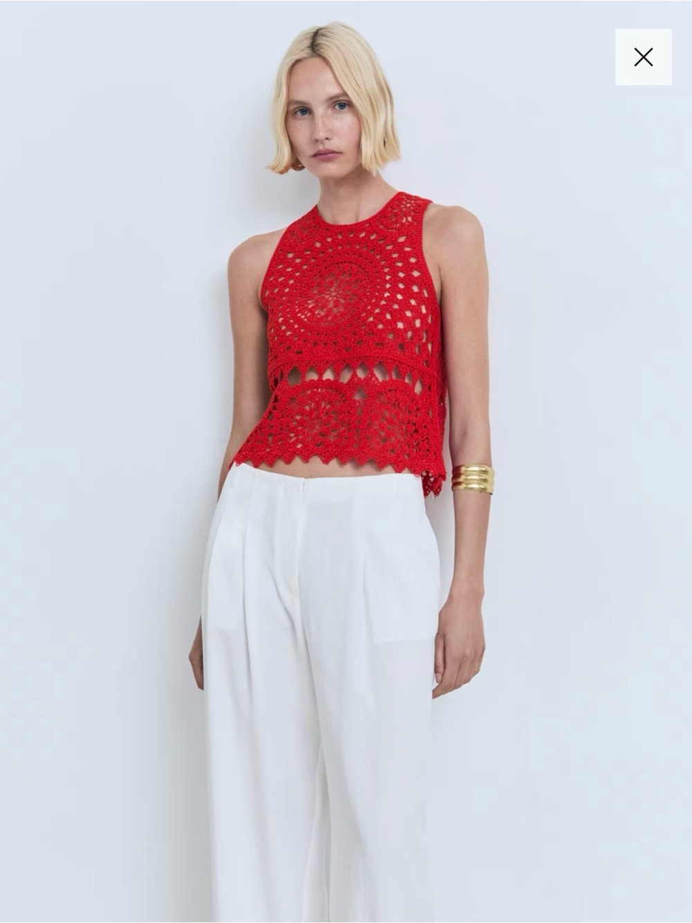 MANGO RED CROCHET KNITTED TOP